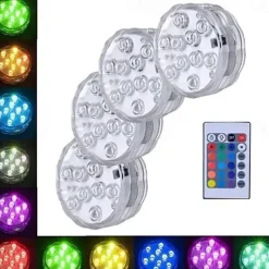 Outdoor Submersible Lights Underwater Swimming Pool Lights Waterproof Remote Control 4pcs 3W RGB 5.5V Suitable for Vases Aquariums 10 LED Beads