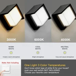 Outdoor Wall Lamp Porch Lamp 12W LED Matte Black Exterior Wall Lamp 3 Colors Can be Changed Suitable for Installing Wall Courtyard Lamp Garage Aisle Backyard Garden AC85-265V