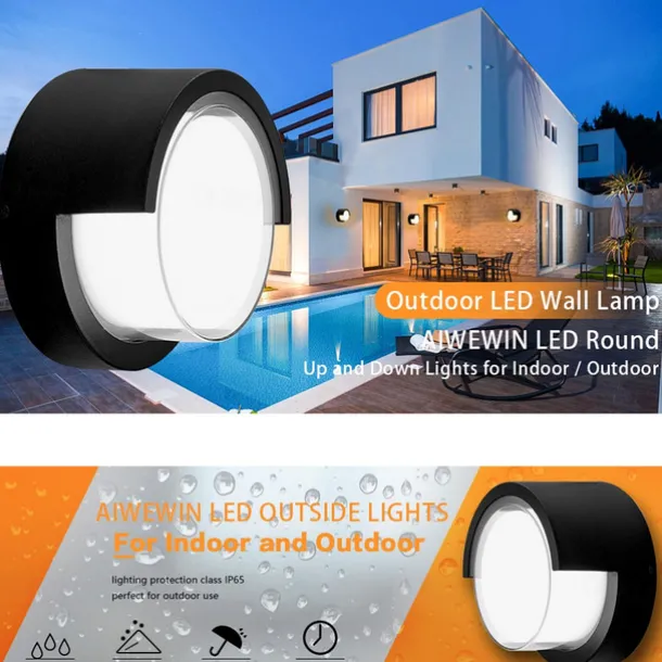 Outdoor Wall Lamp Porch Lamp 12W LED Matte Black Exterior Wall Lamp 3 Colors Can be Changed Suitable for Installing Wall Courtyard Lamp Garage Aisle Backyard Garden AC85-265V