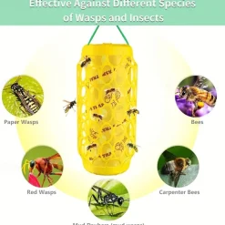 Outdoor Wasp & Bee Traps - Bright Yellow with Black Hexagonal Pattern, Durable PP Material, Reusable Insect Catcher for Hornets, Fruit Flies & More - No Electricity Needed