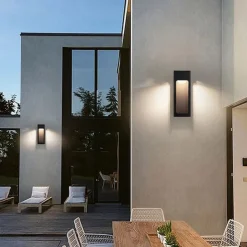 Outdoor Waterproof IP65 LED Long Strip Wall Light Modern Wall-Mounted Lamp Sconce Suitable for Living Room Courtyard Porch Patio, Black,Die-cast Aluminum Lights Warm White AC85-265V