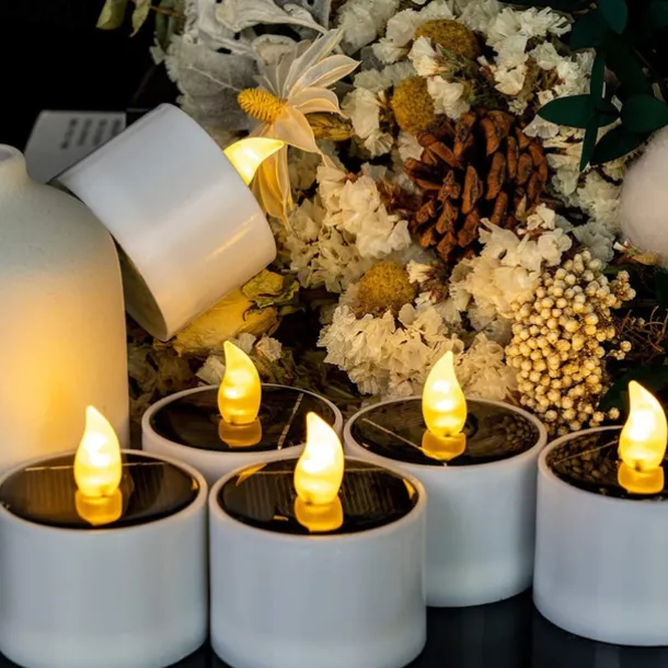 Outdoor Waterproof Solar Candles Light Dusk to Dawn Outdoor Garden Lighting Reusable LED Tea Light Candles for Lantern Garden Camping and Home Decor Lamp