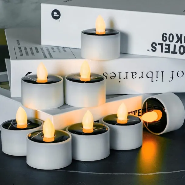 Outdoor Waterproof Solar Candles Light Dusk to Dawn Outdoor Garden Lighting Reusable LED Tea Light Candles for Lantern Garden Camping and Home Decor Lamp