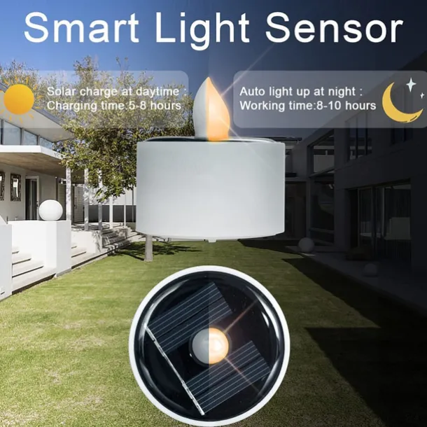 Outdoor Waterproof Solar Candles Light Dusk to Dawn Outdoor Garden Lighting Reusable LED Tea Light Candles for Lantern Garden Camping and Home Decor Lamp