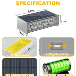 Outdoor Waterproof Solar Wall Lamp - Warm White & White Light 5 LEDs for Balcony, Steps, Deck, Porch and Fence Lighting 1pc