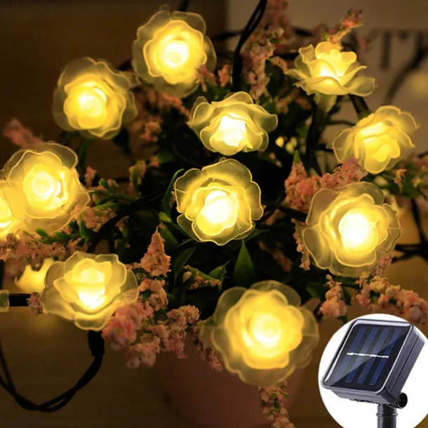 Outdoor Waterproof Solar Rose String Lights 12m-100LEDs 7m-50LEDs 6.5m-30LEDs Valentine's Day Wedding Party Outdoor Garden Decoration