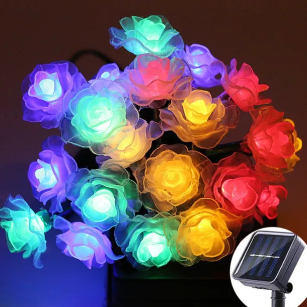 Outdoor Waterproof Solar Rose String Lights 12m-100LEDs 7m-50LEDs 6.5m-30LEDs Valentine's Day Wedding Party Outdoor Garden Decoration