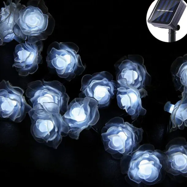 Outdoor Waterproof Solar Rose String Lights 12m-100LEDs 7m-50LEDs 6.5m-30LEDs Valentine's Day Wedding Party Outdoor Garden Decoration
