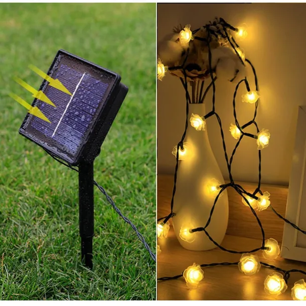 Outdoor Waterproof Solar Rose String Lights 12m-100LEDs 7m-50LEDs 6.5m-30LEDs Valentine's Day Wedding Party Outdoor Garden Decoration