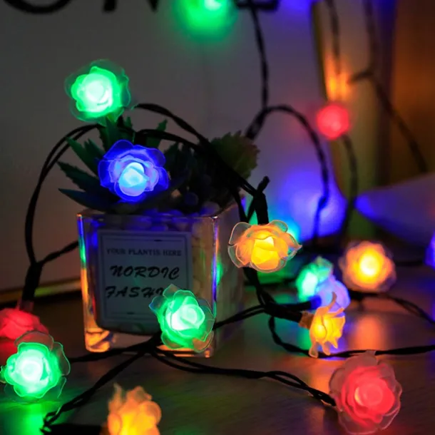 Outdoor Waterproof Solar Rose String Lights 12m-100LEDs 7m-50LEDs 6.5m-30LEDs Valentine's Day Wedding Party Outdoor Garden Decoration