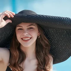 Oversized Brim Sun Hat, Women Elegant Breathable Straw Hats Outdoor Easter Beach Travel Sunscreen Cap Valentines Gifts