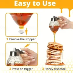 8oz Capacity Honey Dispenser with No-Drip Maple Syrup & Honey Comb Shaped Pot - Perfect for Home Storage!