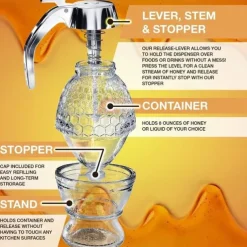 8oz Capacity Honey Dispenser with No-Drip Maple Syrup & Honey Comb Shaped Pot - Perfect for Home Storage!
