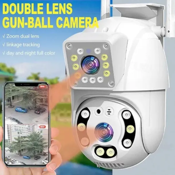 1080P Dual Lens Outdoor Security Camera CCTV Surveillance Camera PTZ Camera 2.4GHz Wireless WiFi Camera Motion Detection Night Vision Auto Tracking Camera IP66 Waterproof