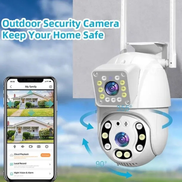 1080P Dual Lens Outdoor Security Camera CCTV Surveillance Camera PTZ Camera 2.4GHz Wireless WiFi Camera Motion Detection Night Vision Auto Tracking Camera IP66 Waterproof