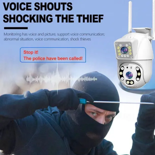 1080P Dual Lens Outdoor Security Camera CCTV Surveillance Camera PTZ Camera 2.4GHz Wireless WiFi Camera Motion Detection Night Vision Auto Tracking Camera IP66 Waterproof