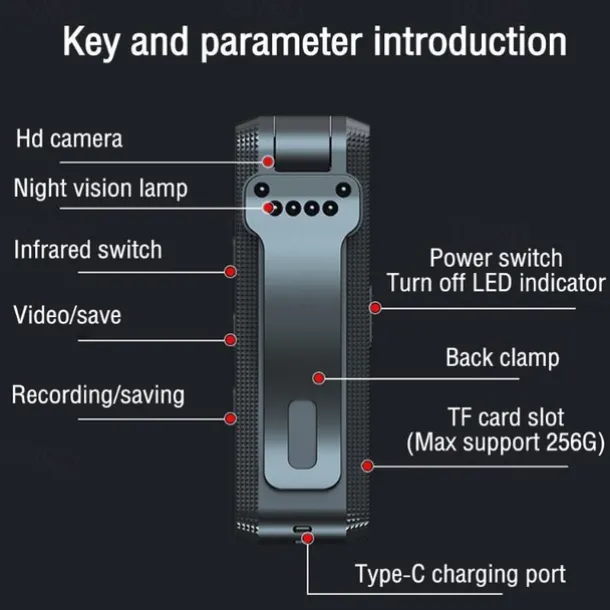 1080P HD Video Recorder Mini Hidden Camera Clip IR Night Cam Back Clip Body DV RDV DVR Video Surveillance Camcorder Loop Recording