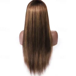 P4/27 Highlight Straight Human Hair Wigs With Bangs Full Machine Made Wigs 150% Density 12-26 Inch