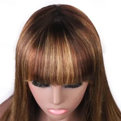 P4/27 Highlight Straight Human Hair Wigs With Bangs Full Machine Made Wigs 150% Density 12-26 Inch