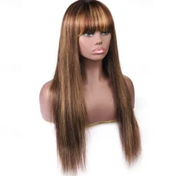 P4/27 Highlight Straight Human Hair Wigs With Bangs Full Machine Made Wigs 150% Density