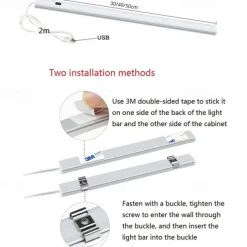 2Pack Cabinet Lights USB Powered Smart LED Kitchen Light Hand Sweep Sensor Light High Brightness Backlight for Cabinet Wardrobe Drawer Sensor Light 30/40cm
