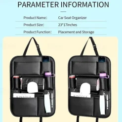 2Pack Car Seat Back Organizer PU Leather Car Seat Protector Travel Accessories Car Organizer Seat Protector Kick mats Back seat Protector and Cup Holder Travel Accessories