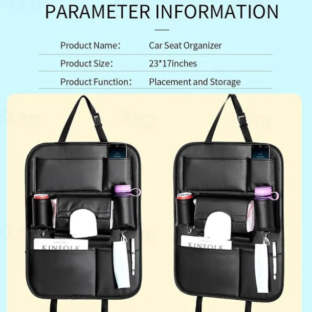 2Pack Car Seat Back Organizer PU Leather Car Seat Protector Travel Accessories Car Organizer Seat Protector Kick mats Back seat Protector and Cup Holder Travel Accessories