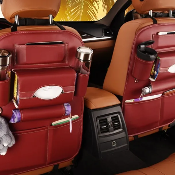 2Pack Car Seat Back Organizer PU Leather Car Seat Protector Travel Accessories Car Organizer Seat Protector Kick mats Back seat Protector and Cup Holder Travel Accessories