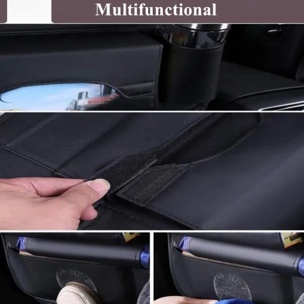 2Pack Car Seat Back Organizer PU Leather Car Seat Protector Travel Accessories Car Organizer Seat Protector Kick mats Back seat Protector and Cup Holder Travel Accessories