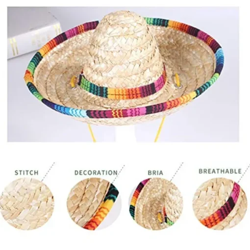 2pack handcrafted pet straw hat with adjustable chin strap, lovely sun hat funny mexican party costume party photo prop dog sombrero hat for dog/puppy/cat/kitty