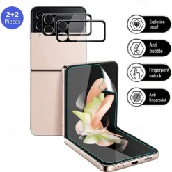 [2+2Pack] Screen Protector + Camera Lens Protector For Samsung Galaxy Z Flip 7 Z Flip 6 Z Flip 5 Z Flip 4 Z Flip 3 TPU Hydrogel 9H Hardness Anti Bubbles Anti-Fingerprint High Definition Explosion
