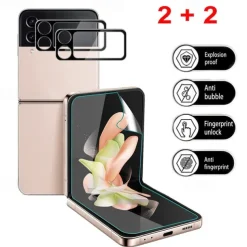 [2+2Pack] Screen Protector + Camera Lens Protector For Samsung Galaxy Z Flip 7 Z Flip 6 Z Flip 5 Z Flip 4 Z Flip 3 TPU Hydrogel 9H Hardness Anti Bubbles Anti-Fingerprint High Definition Explosion