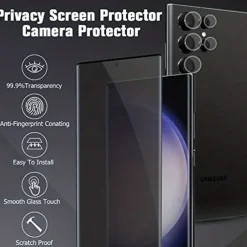 [1+2Pack] Screen Protector + Camera Lens Protector For Samsung Galaxy S25 Ultra S25 Ultra Plus S24 Ultra Plus S23 S22 S21 S20 Ultra Plus FE Note 20 Ultra Tempered Glass Privacy Anti-Spy 9H Hardness