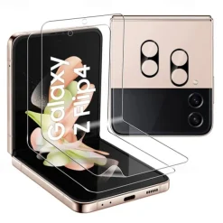 [2+2Pack] Screen Protector + Camera Lens Protector For Samsung Galaxy Z Flip 7 Z Flip 6 Z Flip 5 Z Flip 4 Z Flip 3 TPU Hydrogel 9H Hardness Self-healing Anti Bubbles Anti-Fingerprint High Definition