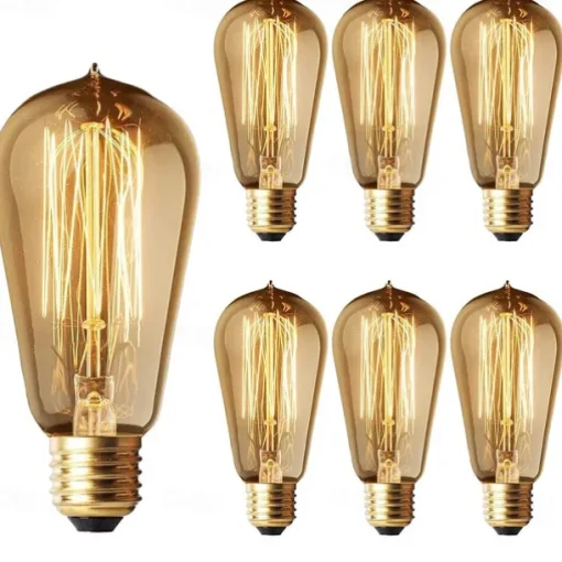 6-Pack 40W Edison Light Bulbs ST58 Filament Vintage Bulb Antique Style Incandescent Light Bulbs - AC220/110V E26/E27 Base -Clear Glass- Tear Drop Top Lamp for Chandeliers Wall Sconces Pendant Lighting