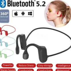 Painless Open Ear Wireless Bluetooth5.2 Headphones Waterproof Sport Earhook Earphone Stereo Hands-free Bluetooth Headset with Microphone for Running Riding Sport Headset