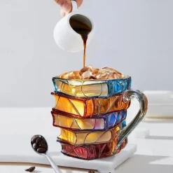 Painted Book Mug 300ml/10oz Guitar Coffee Cup Book Coffee Mug Unique Colorful Resin Books Stack Coffee Cup Collection Gift Ideal for Book Lover Gifts