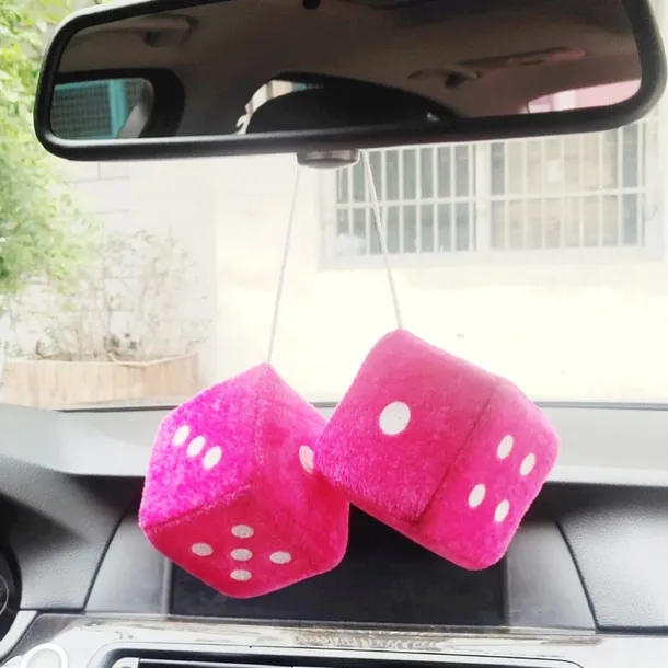 1Pair Car Pendant Interior Hanging Rearview Mirrors Short Plush Fuzzy Dice 2.75inc Plush Car Decorative Hanging Mirror Fuzzy Dice Lucky Hanging Accessories