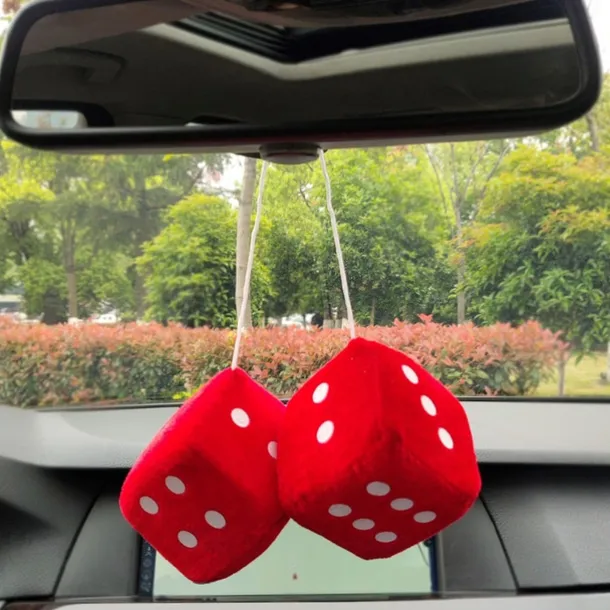 1Pair Car Pendant Interior Hanging Rearview Mirrors Short Plush Fuzzy Dice 2.75inc Plush Car Decorative Hanging Mirror Fuzzy Dice Lucky Hanging Accessories