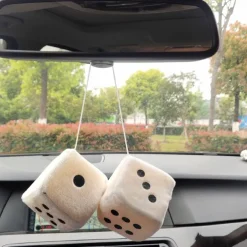 1Pair Car Pendant Interior Hanging Rearview Mirrors Short Plush Fuzzy Dice 2.75inc Plush Car Decorative Hanging Mirror Fuzzy Dice Lucky Hanging Accessories