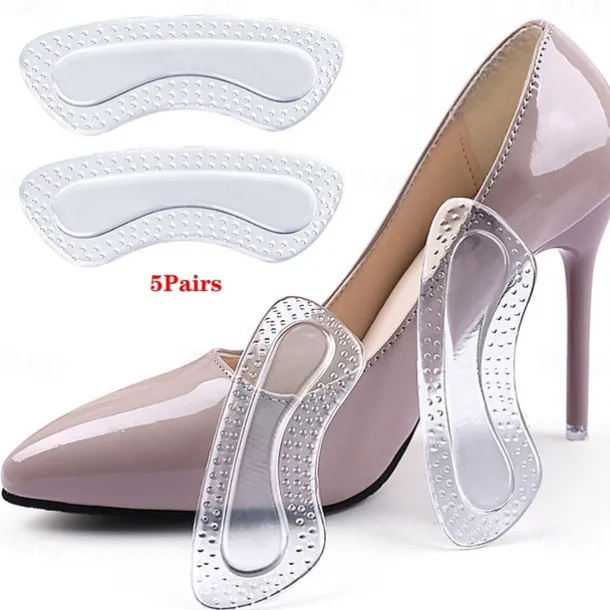 5Pairs Gel Shoe Insoles Feet Care Cushion Anti-Wear Adhesive High Heel Pad Women Liner Grips Protector Stickers Pain Relief GEL Heel Protectors Products Non Slip Shoe Pads for High Heels