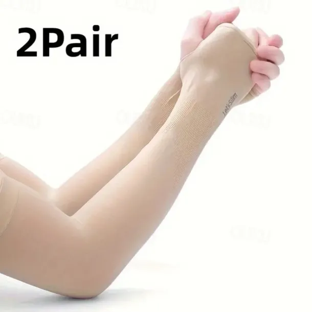 2pairs Long Solid Color Sun Sleeves, Thin High Elastic Cooling Arm Cover, Summer Sport Sleeves For Running Fishing Riding