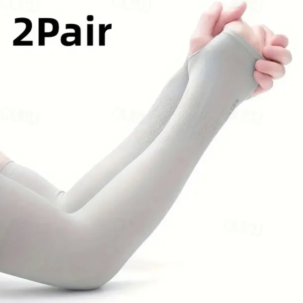 2pairs Long Solid Color Sun Sleeves, Thin High Elastic Cooling Arm Cover, Summer Sport Sleeves For Running Fishing Riding