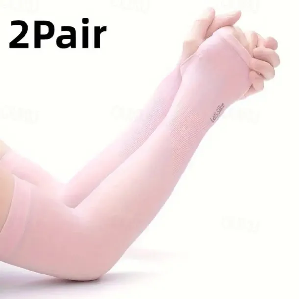 2pairs Long Solid Color Sun Sleeves, Thin High Elastic Cooling Arm Cover, Summer Sport Sleeves For Running Fishing Riding