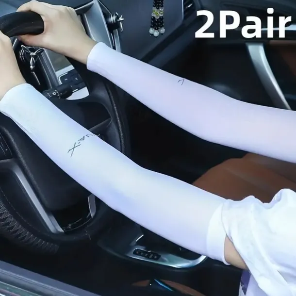 2pairs Long Solid Color Sun Sleeves, Thin High Elastic Cooling Arm Cover, Summer Sport Sleeves For Running Fishing Riding