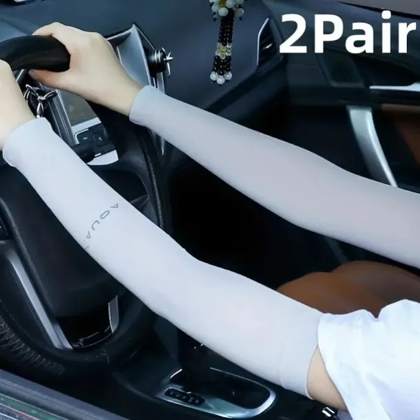 2pairs Long Solid Color Sun Sleeves, Thin High Elastic Cooling Arm Cover, Summer Sport Sleeves For Running Fishing Riding