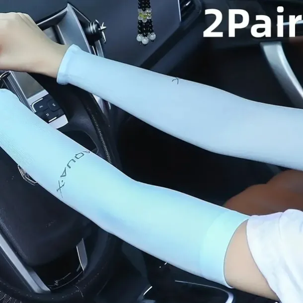2pairs Long Solid Color Sun Sleeves, Thin High Elastic Cooling Arm Cover, Summer Sport Sleeves For Running Fishing Riding