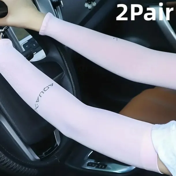 2pairs Long Solid Color Sun Sleeves, Thin High Elastic Cooling Arm Cover, Summer Sport Sleeves For Running Fishing Riding