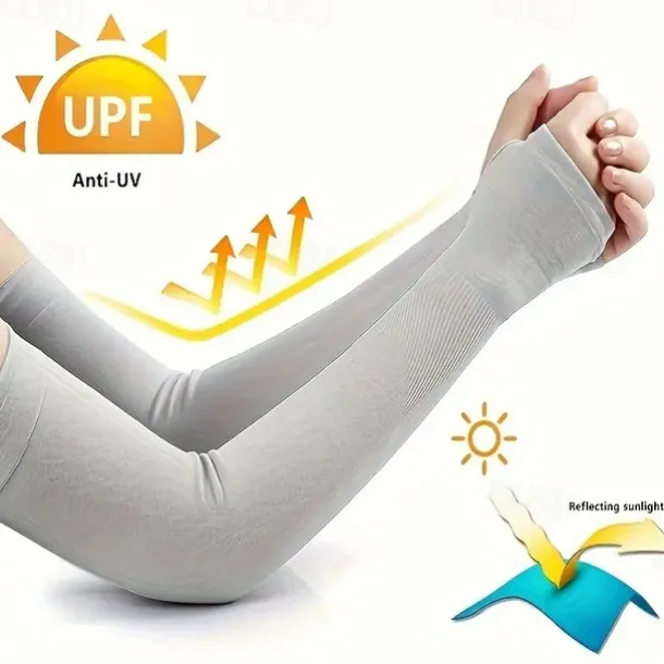 2pairs Long Solid Color Sun Sleeves, Thin High Elastic Cooling Arm Cover, Summer Sport Sleeves For Running Fishing Riding