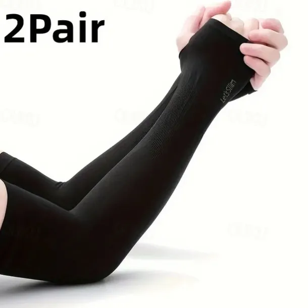 2pairs Long Solid Color Sun Sleeves, Thin High Elastic Cooling Arm Cover, Summer Sport Sleeves For Running Fishing Riding